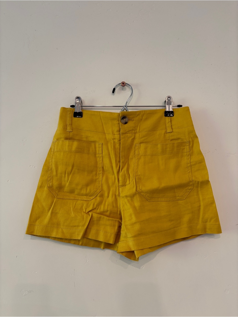 Maeve The Colette Shorts Womens 26 Yellow Linen Viscose Patch Pockets High Rise